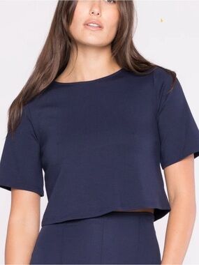 Ripley Rader NAVY PONTE KNIT SHORT SLEEVE TOP XS